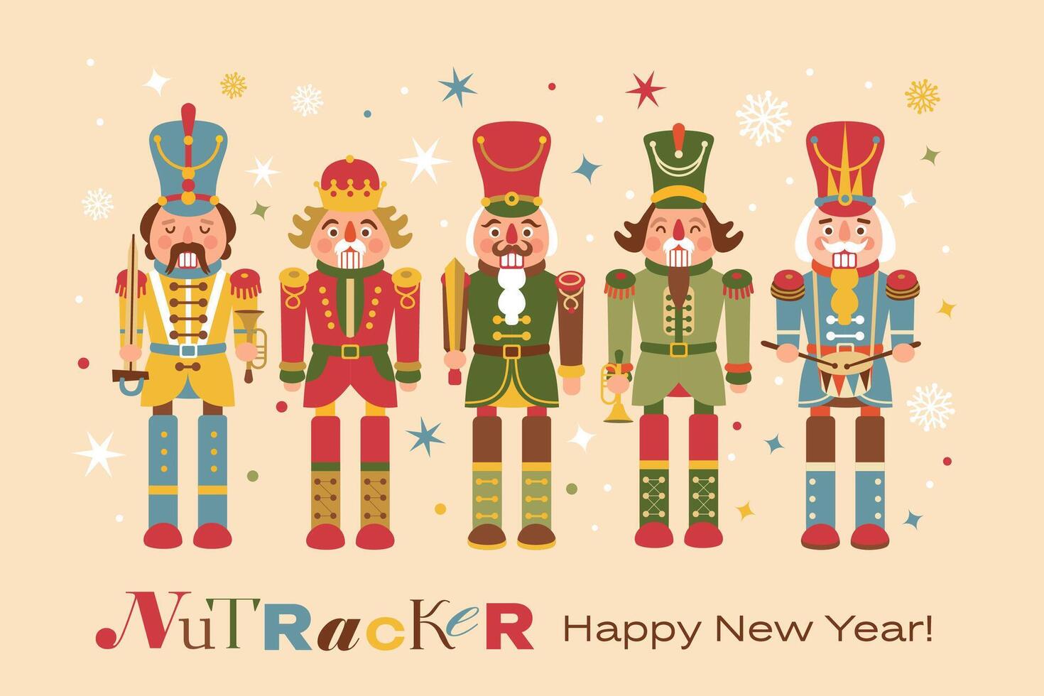 Christmas illustration card with Nutcrackers on a background New year illustration vector