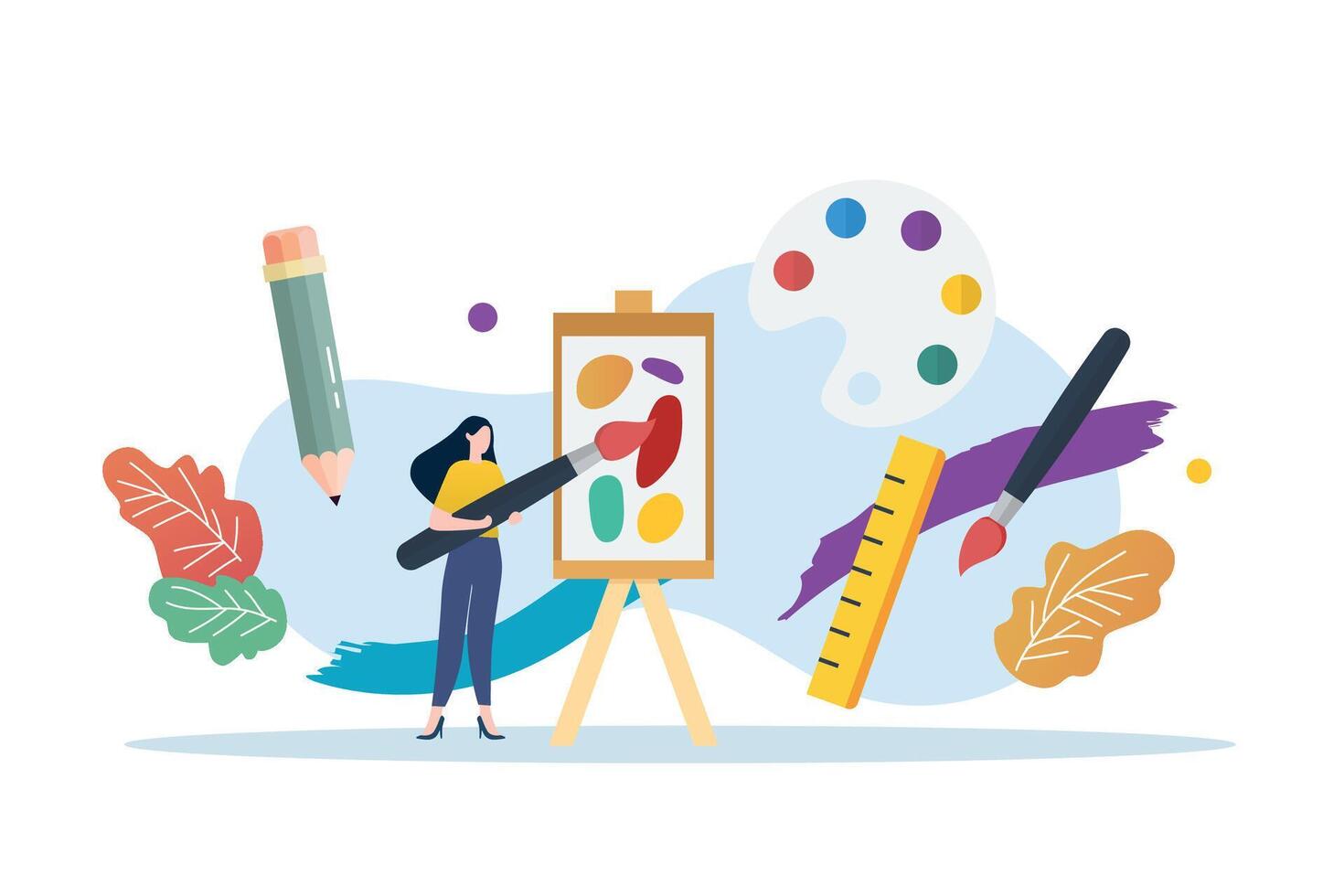 Art class subject with miniature people vector