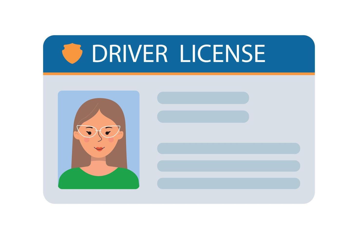 The car driver is ID card with a photo of a woman. Vehicle driver's identification card. Stamp, barcode, plastic identification card.illustration in a flat style vector