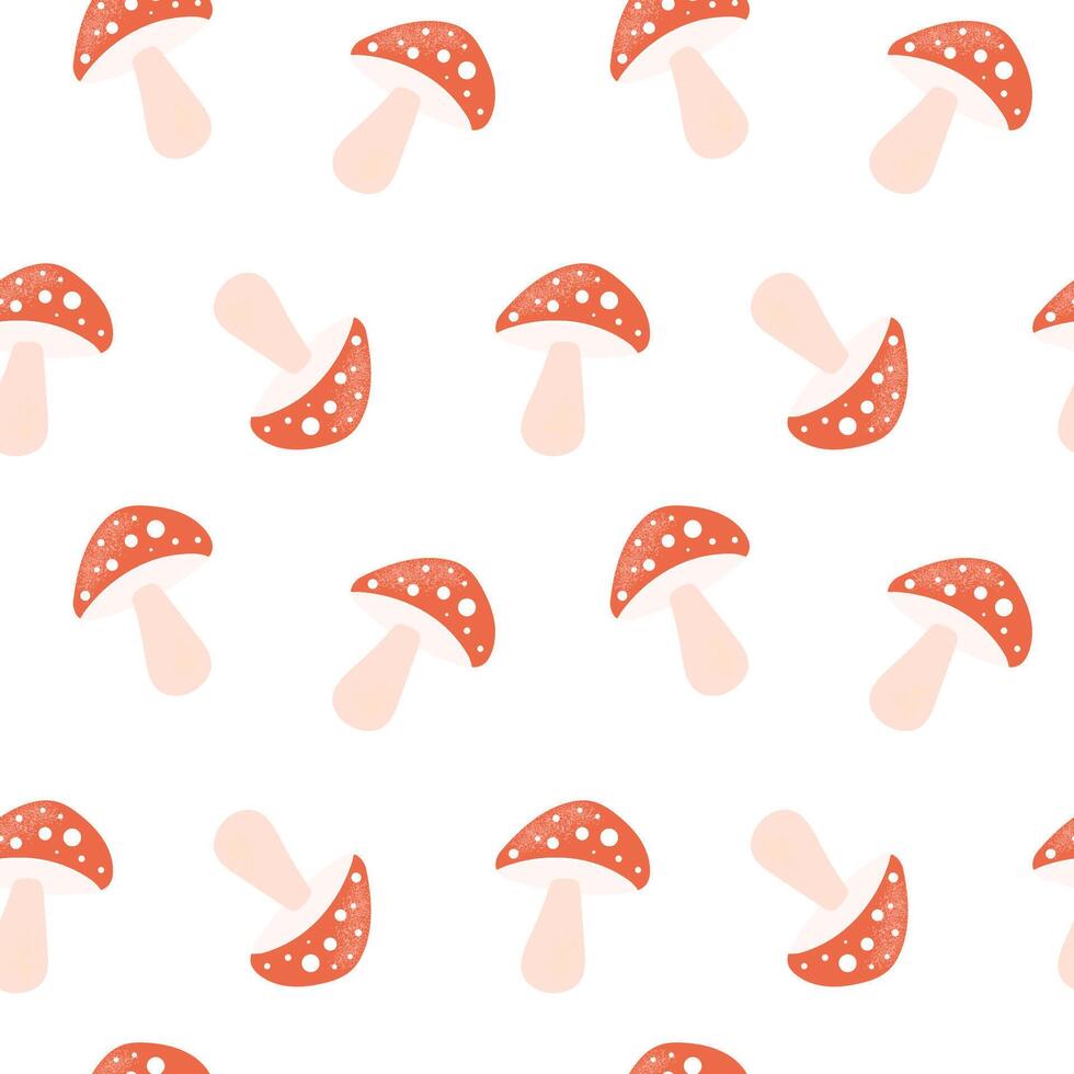 Amanita mushroom seamless pattern with hand darn cartoon amanita muscaria, fly agaric. Perfect for clothing, textile, fabric, wallpaper and so on vector