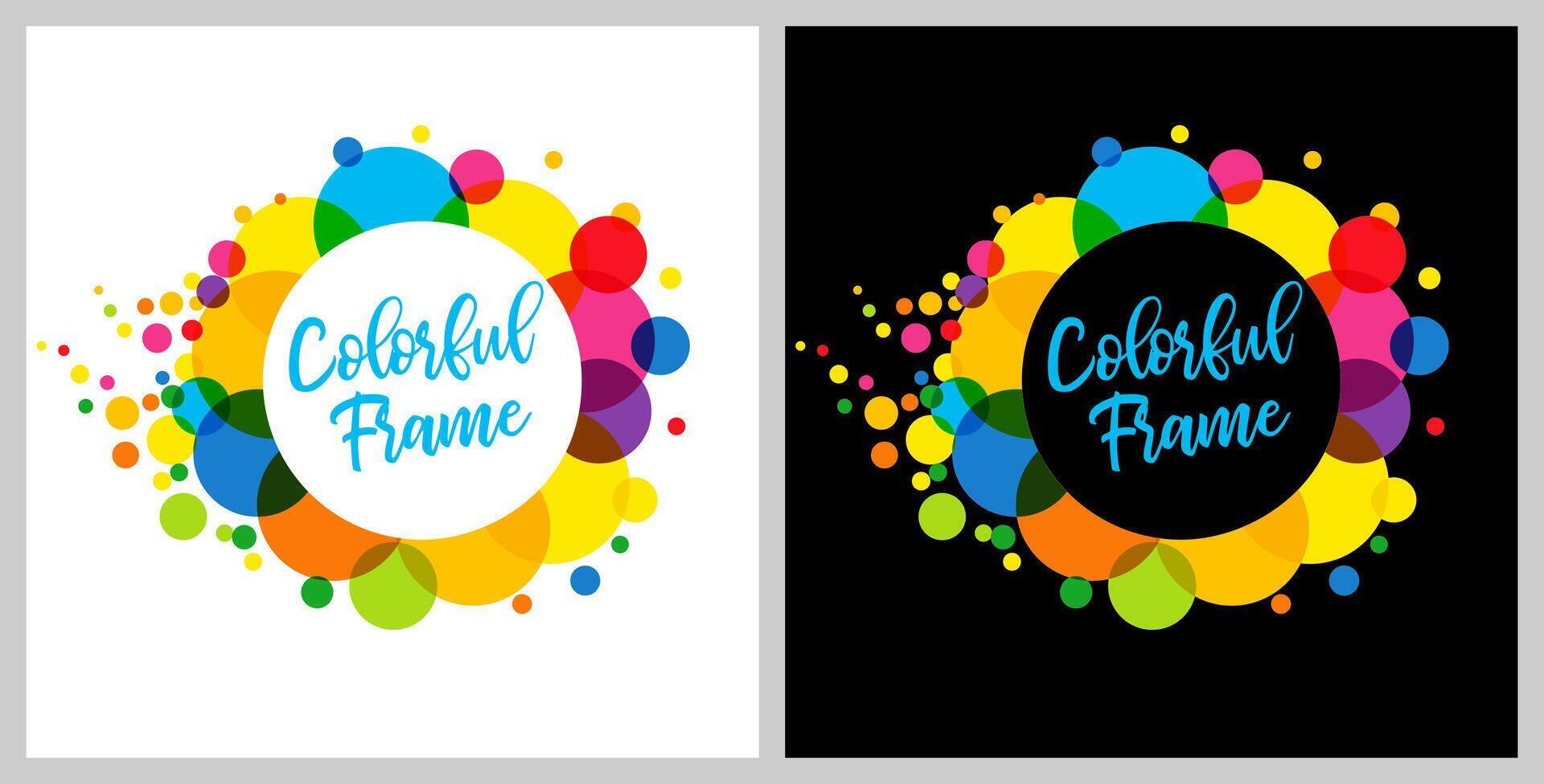 Set of creative abstract colorful frames, advertising concept. Cute round colored frame on black and white background. Shopping lable, graphic template. Geometric elements. Water bubbles blank icon. vector