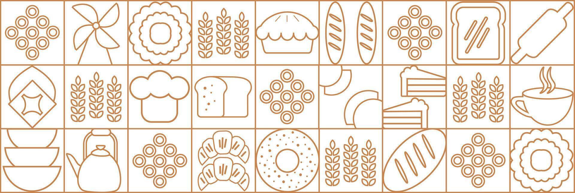 a set of icons called bread. Abstract bakery menu background with line drawing. Bakery line pattern. vector