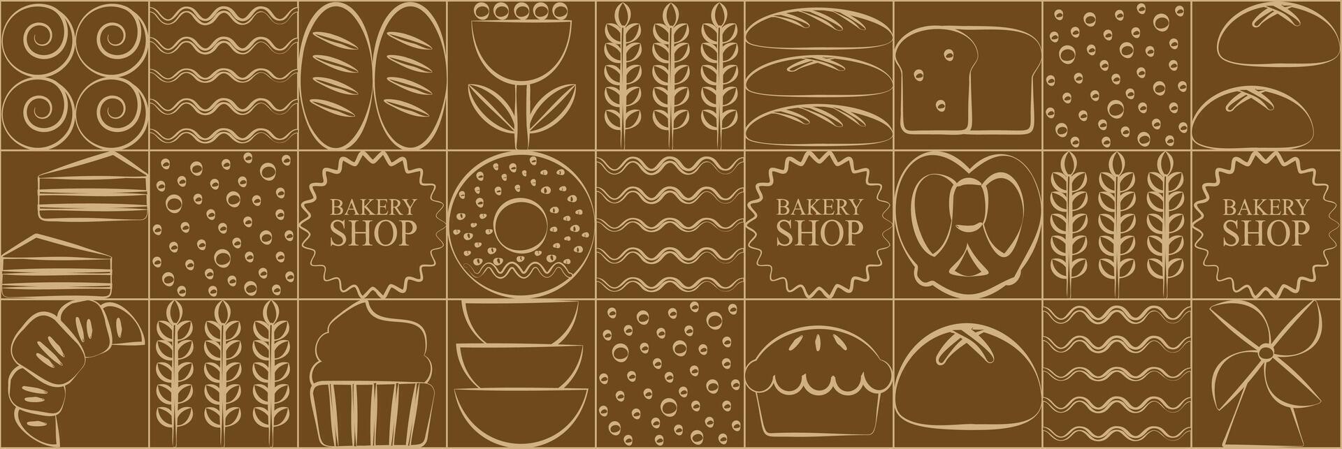 Bakery line pattern.a brown and white pattern with various shapes vector