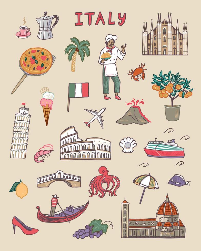 Italy travel icons set illustration vector