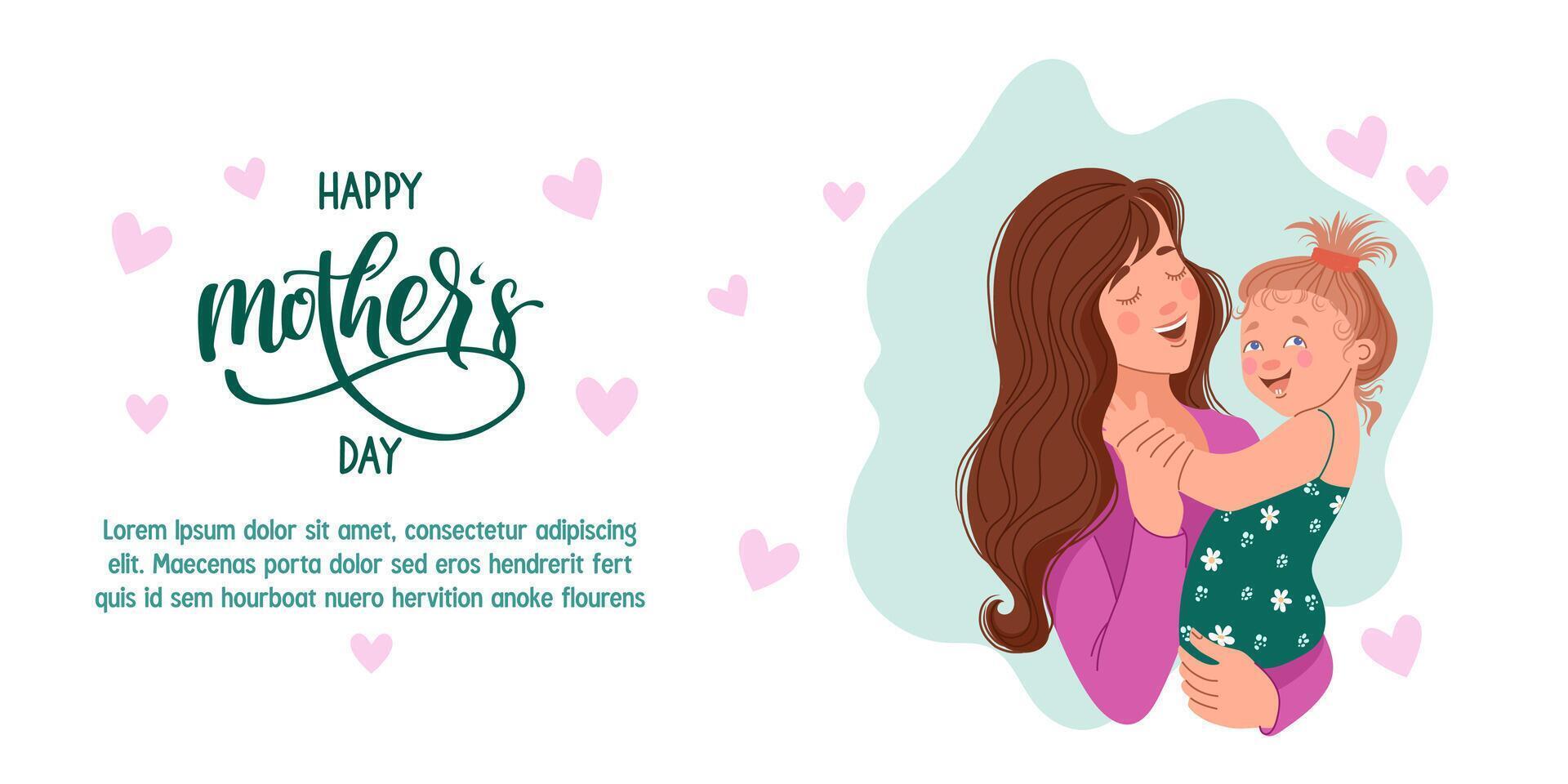 Mom with daughter flyer for Mothers Day. vector