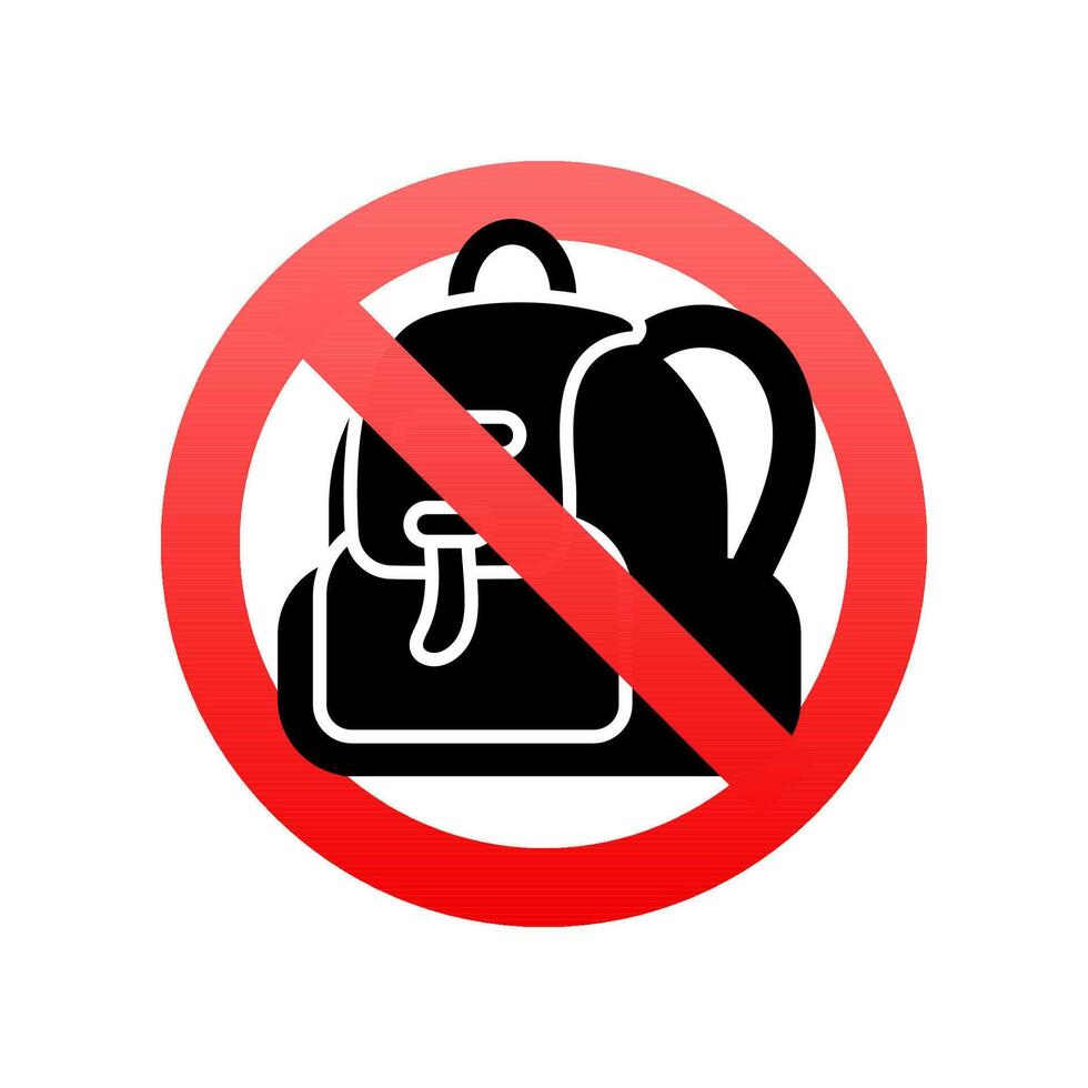 No backpacks allowed, prohibition sign with red circle and black backpack inside vector