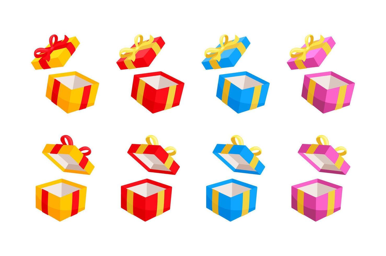 Colorful open gift boxes with ribbon and bow floating on white background vector