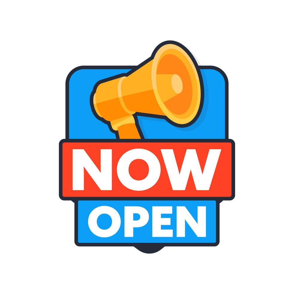 Megaphone Announcing Grand Opening with Now Open Sign vector