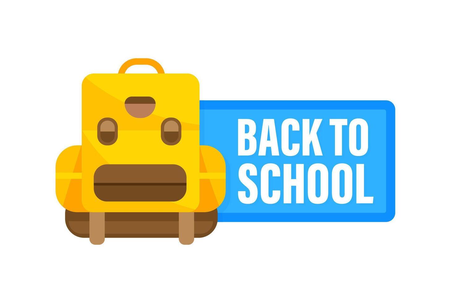 Yellow backpack inviting back to school with blue sign vector