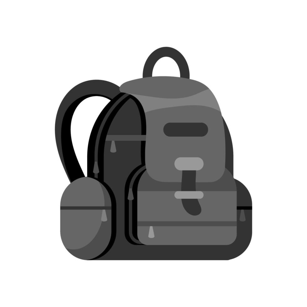 Grey Backpack Standing Upright with Side Pocket and Zipper Closures vector