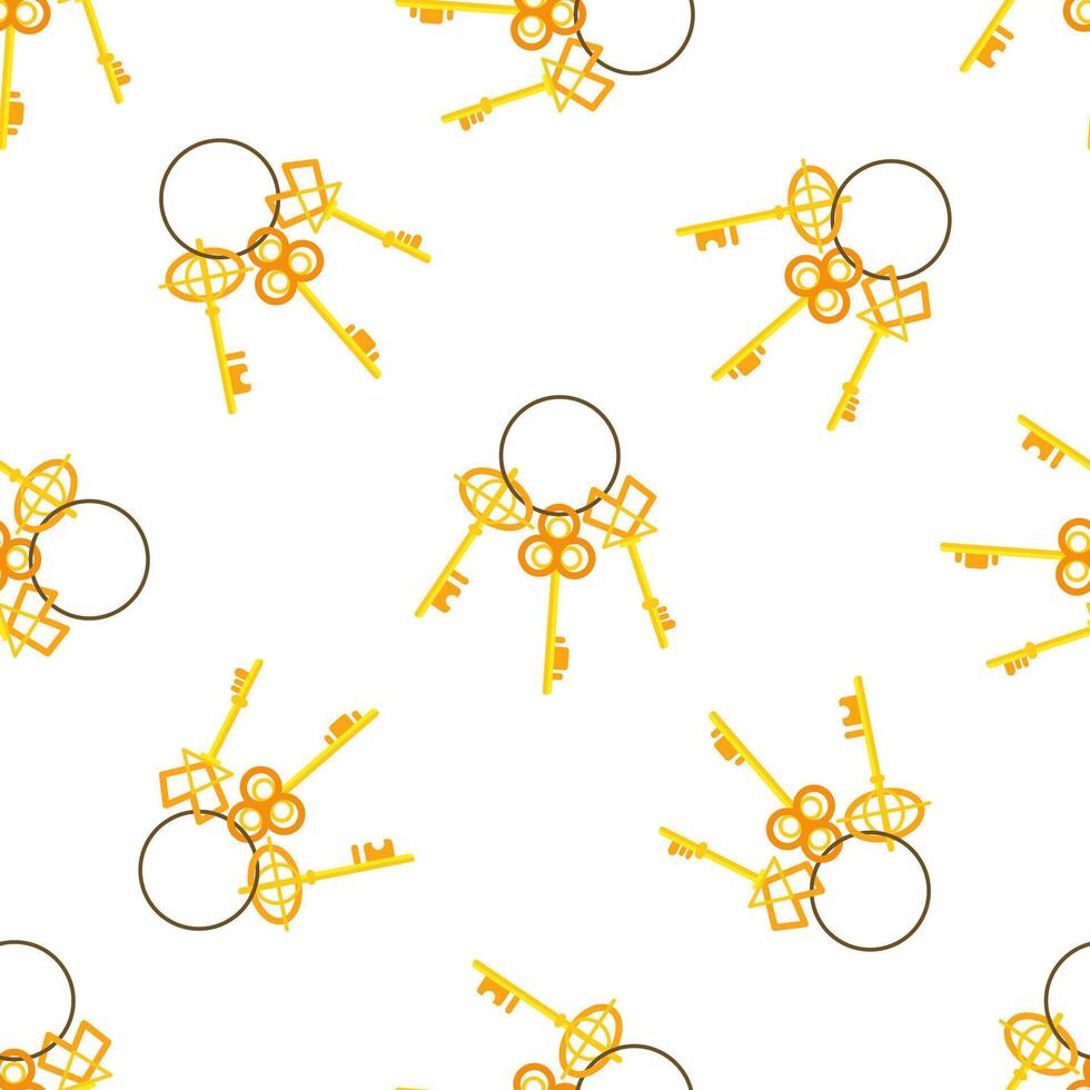 Golden Keys on Ring Seamless Pattern on White Background vector