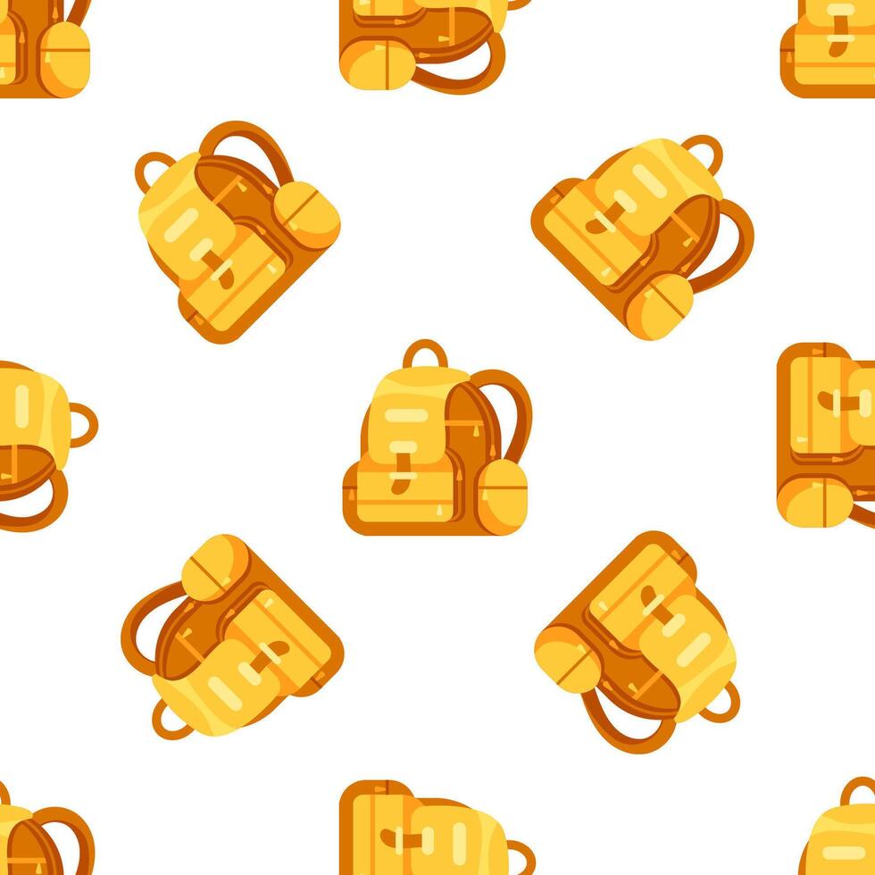 Seamless pattern of yellow hiking backpacks showing wanderlust and adventure vector