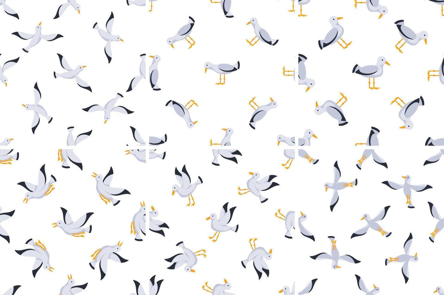 Seamless pattern with seagulls flying and walking on white background vector