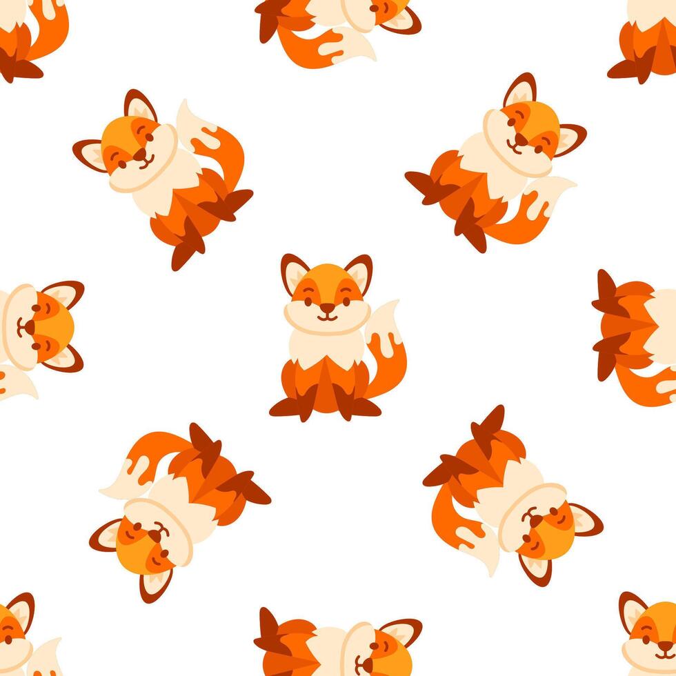 Seamless pattern with cute foxes sitting and playing on white background vector
