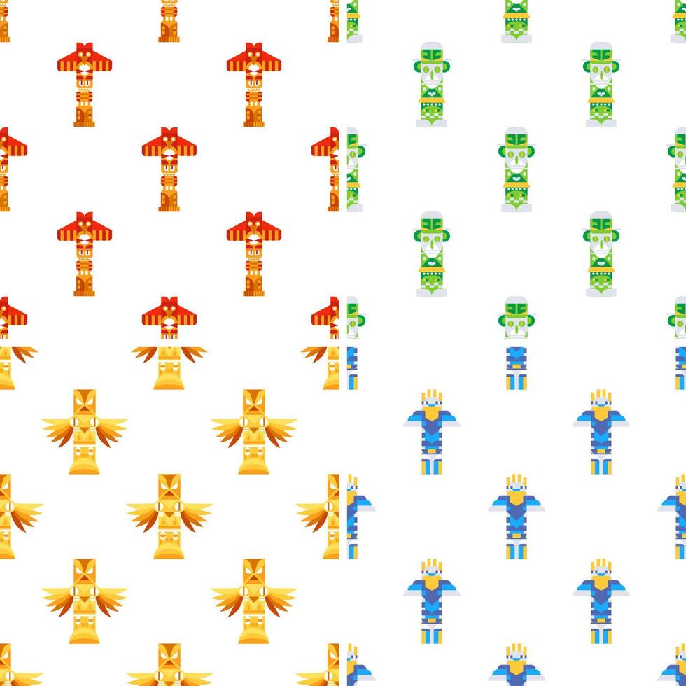 Colorful Totem Poles Representing Native American Culture Seamless Pattern vector