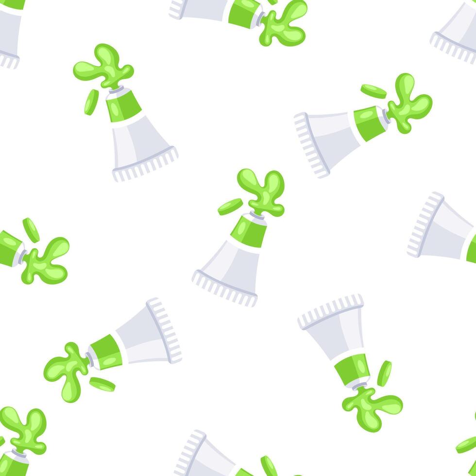 Seamless pattern with green paint spilling from tubes on white background vector