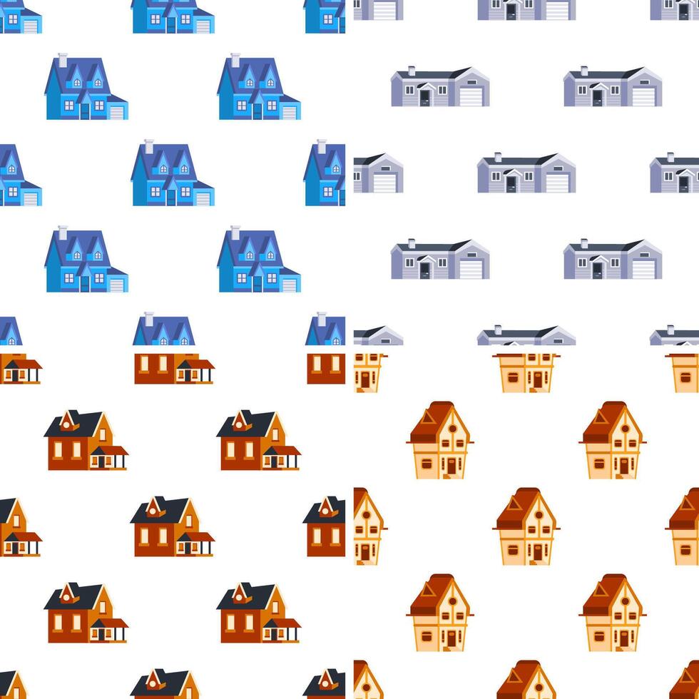 Seamless pattern with colorful houses representing suburban neighborhood featuring various architectural styles vector