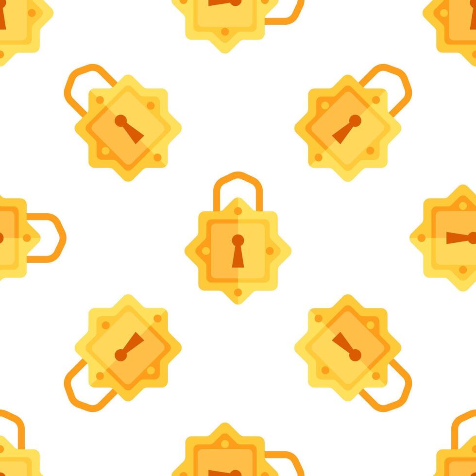 Golden padlock seamless pattern repeating on white background vector