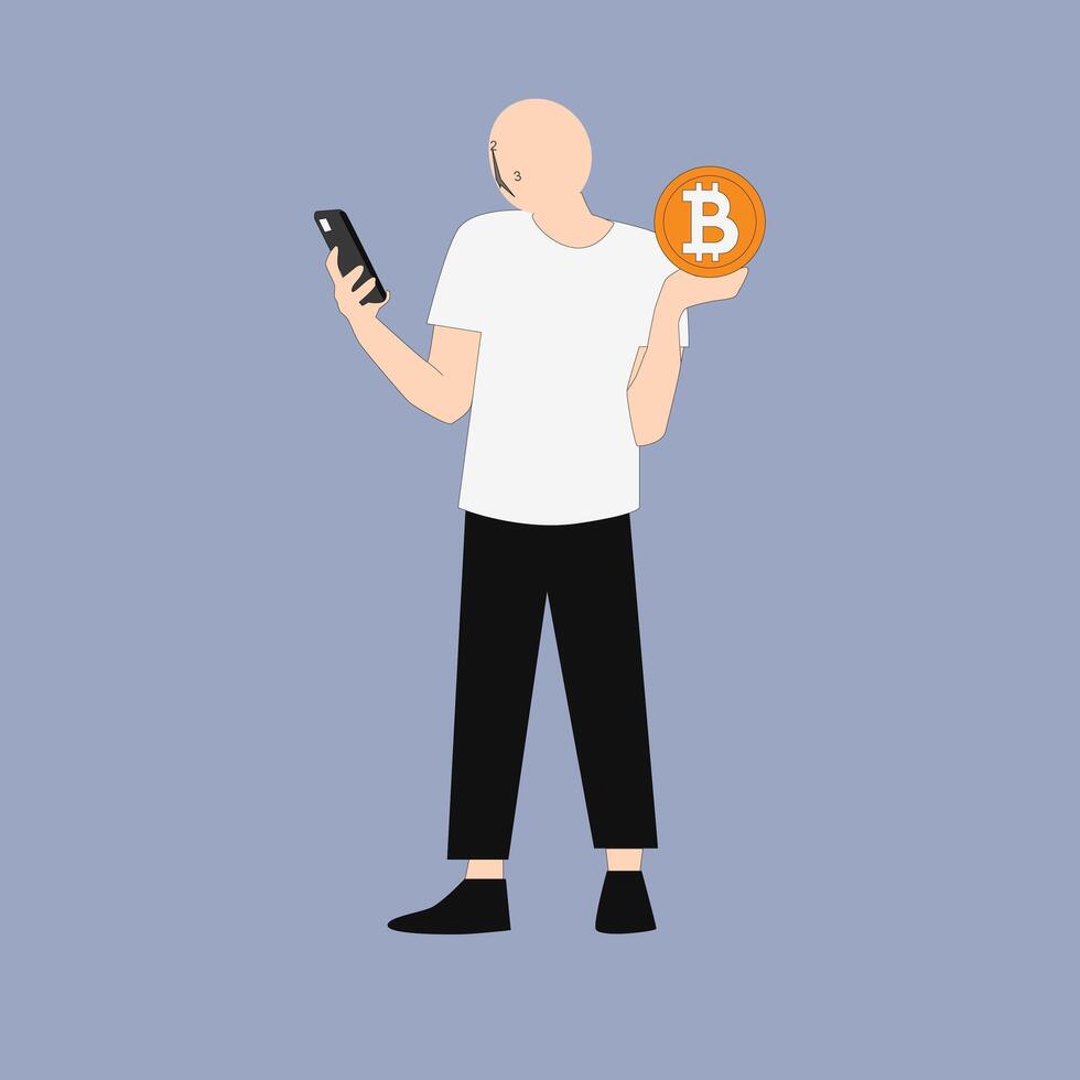 a man who buys crypto bitcoin vector