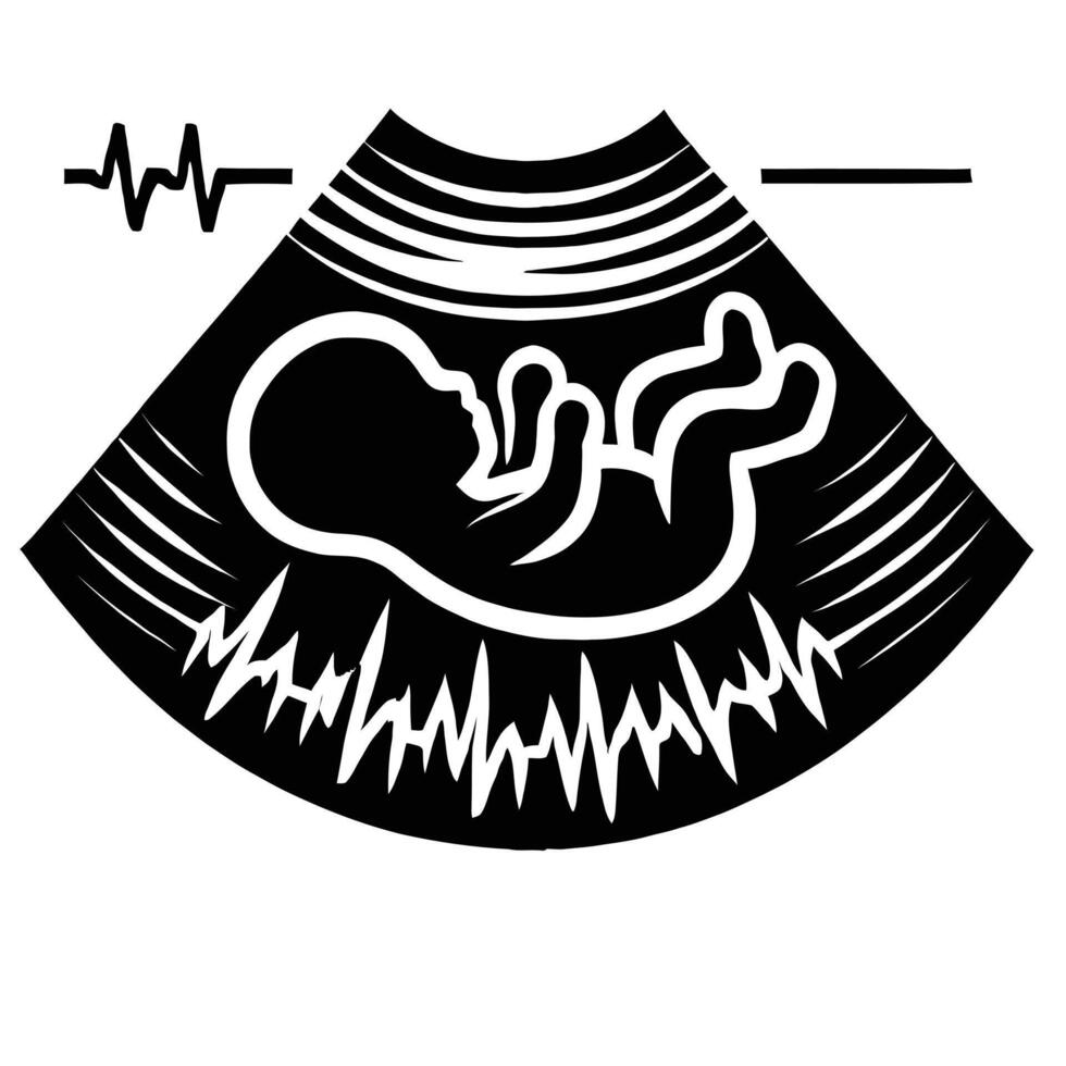 A black and white image of a baby in a womb vector