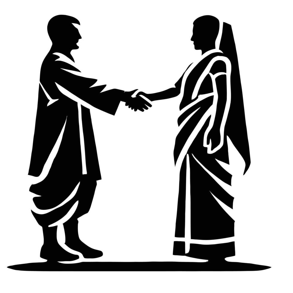 Indian couple in traditional dress shaking hands vector