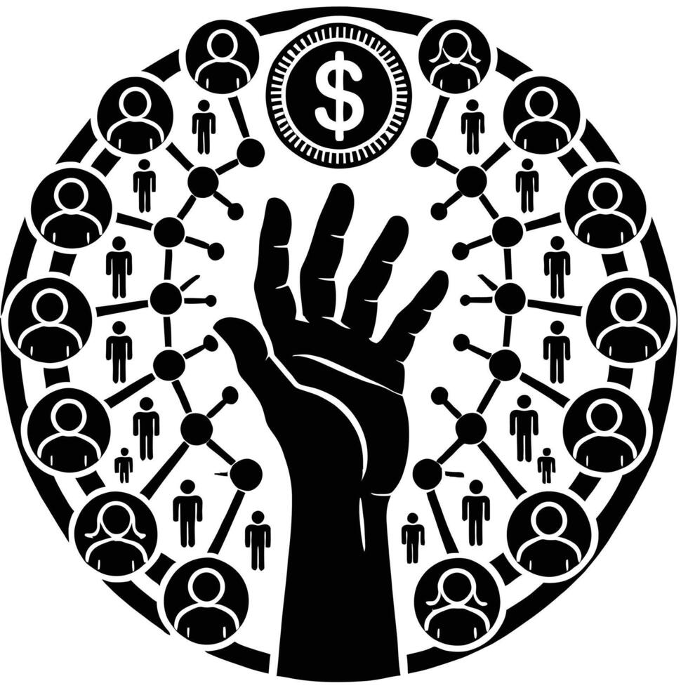A hand reaching up to a dollar sign vector