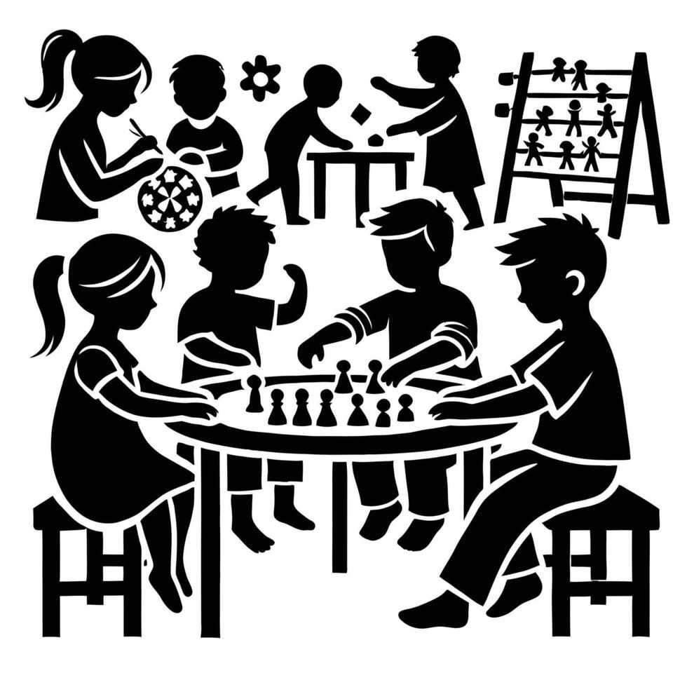 Children playing chess vector