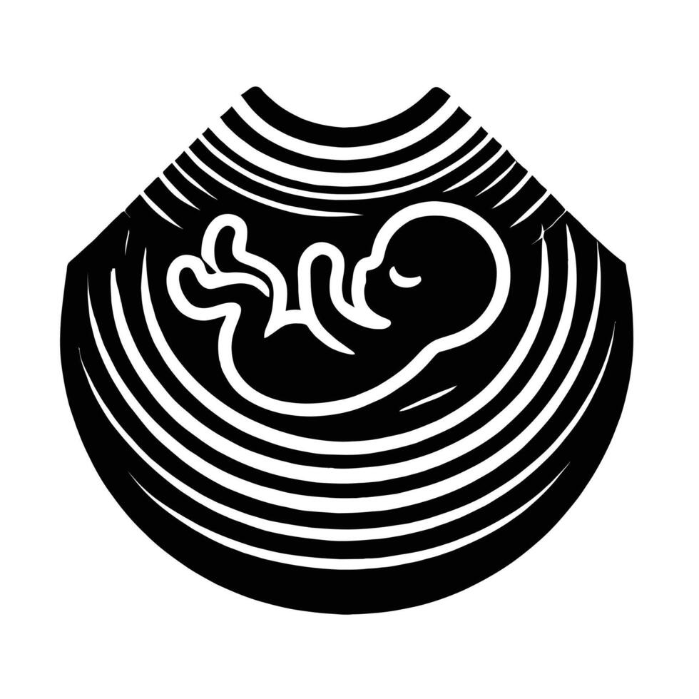 A black and white illustration of a baby in a womb vector