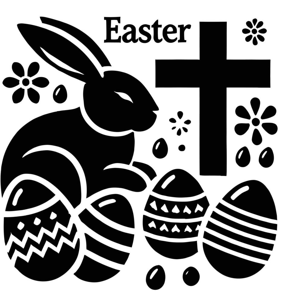Easter bunny and eggs with cross on a white background vector