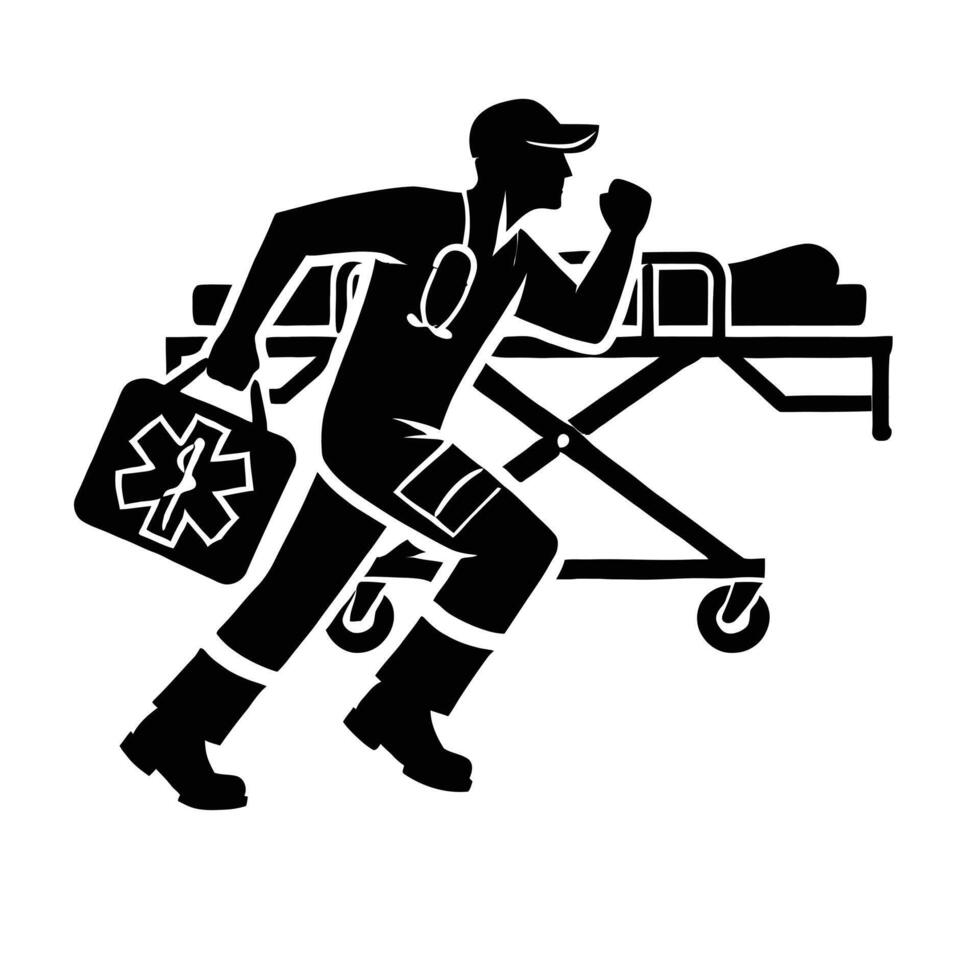 A black and white silhouette of a man carrying a stretcher vector