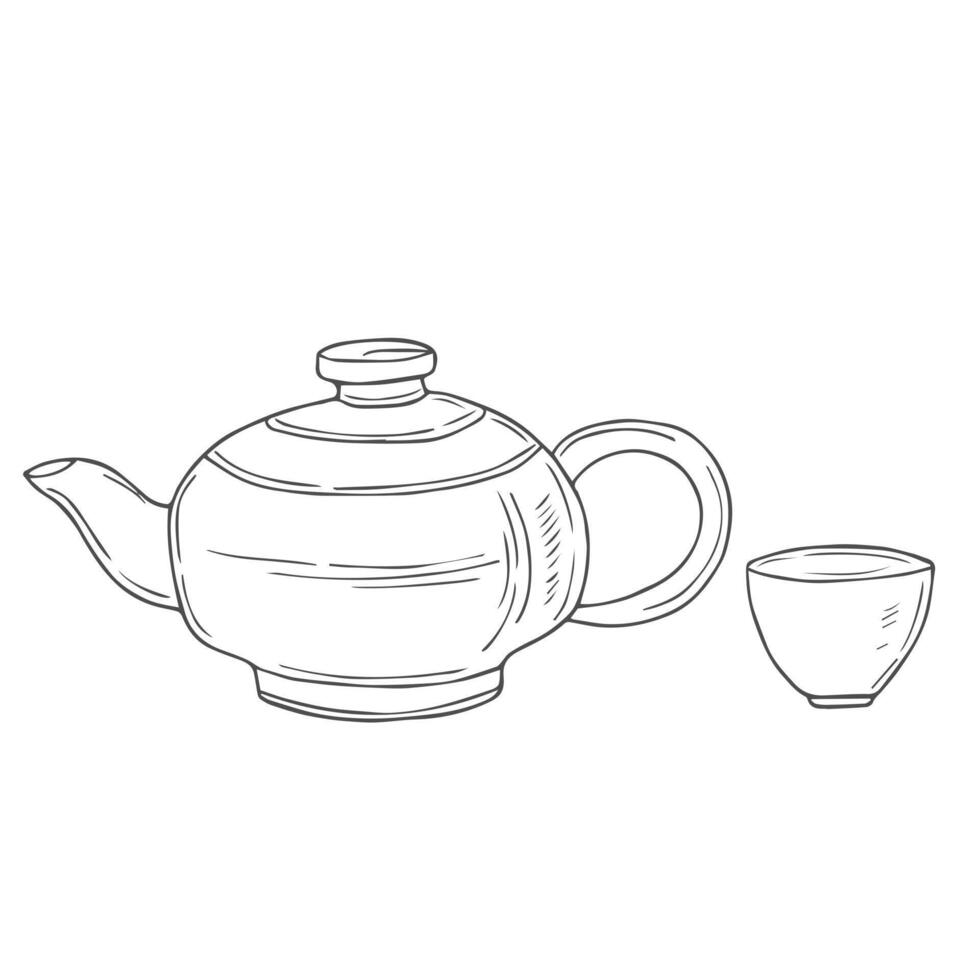 illustration of a Chinese teapot for traditional tea drinking. Isolated on a white background, hand drawn. Kitchenware for drinks. Icon, element object. vector
