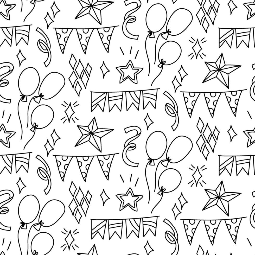 Pattern festive elements using balls, flags, confetti. Are suitable materials for decorating parties, holidays, advertisements and products related various celebrations and special events. Packaging vector