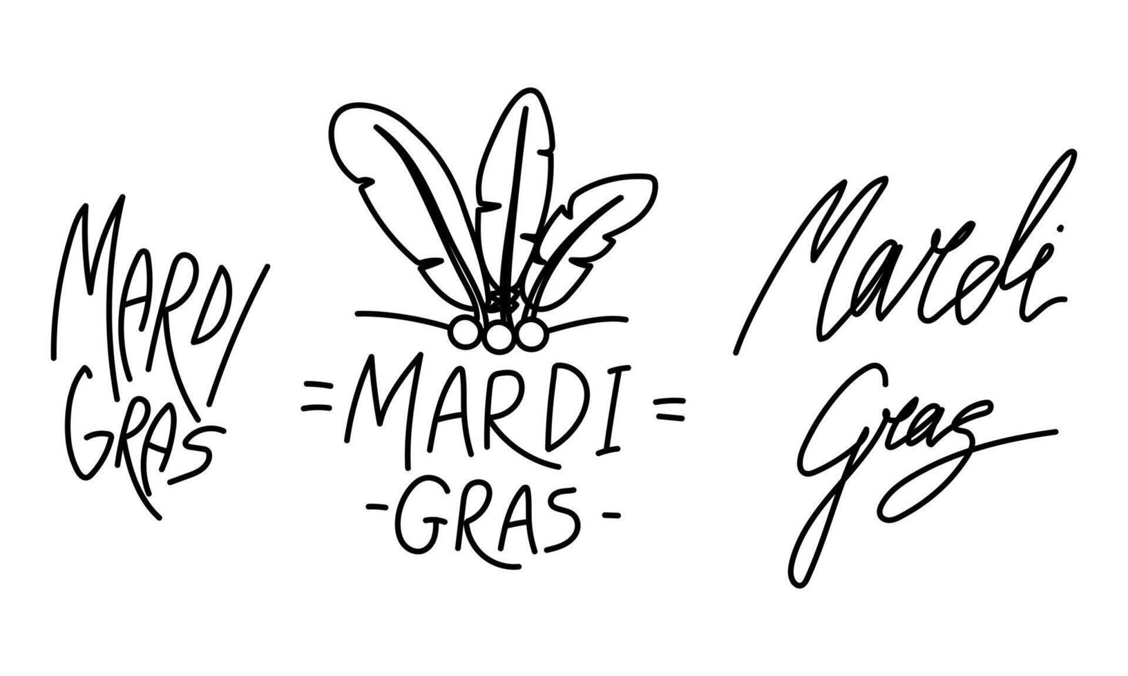 black Mardi Gras doodle set is suitable for use in promotional materials, decor, social media, and other products related to Mardi Gras, carnival themes, and holidays. inscription for the holiday vector