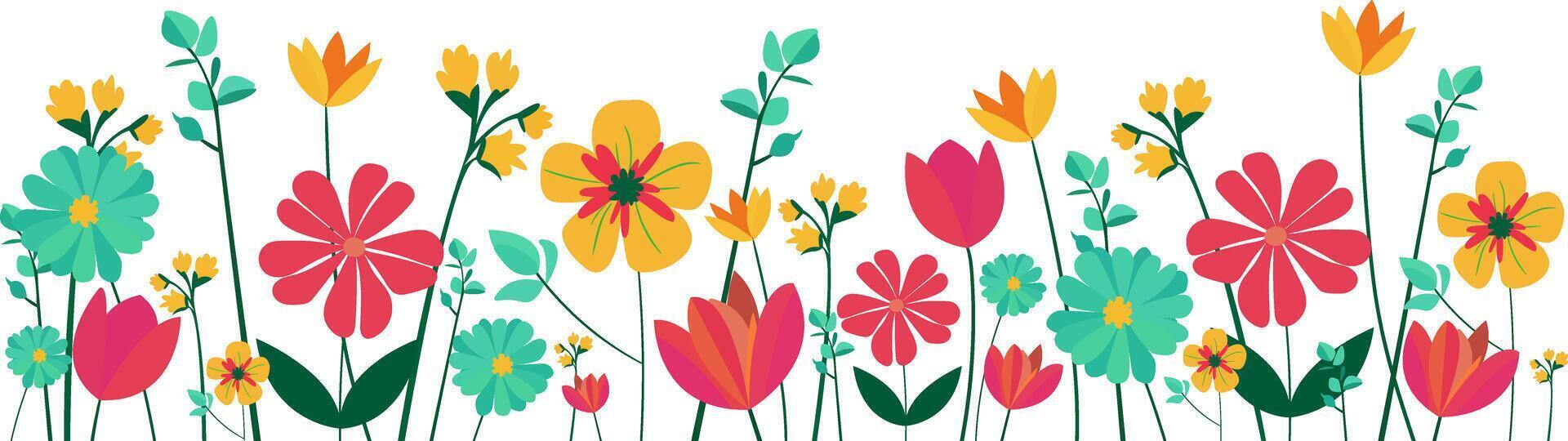 Colorful floral illustrations minimalism - bright spring flowers, wildflowers and botanical elements for nature-themed designs, backgrounds and greeting cards vector