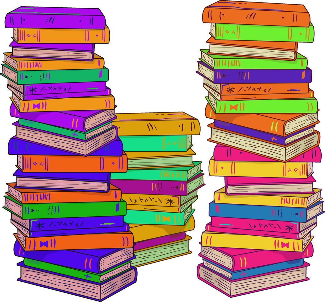 Colorful neon book shelves illustration - bright library and reading concept for the Day of Book, Education, Literature and Design on the topic of knowledge vector