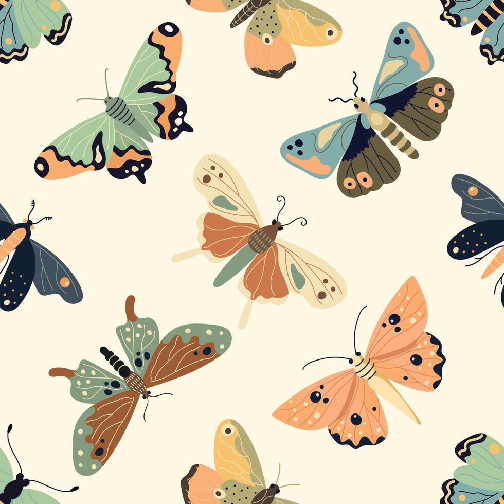 Seamless pattern with beautiful colorful butterflies, flat style illustration vector