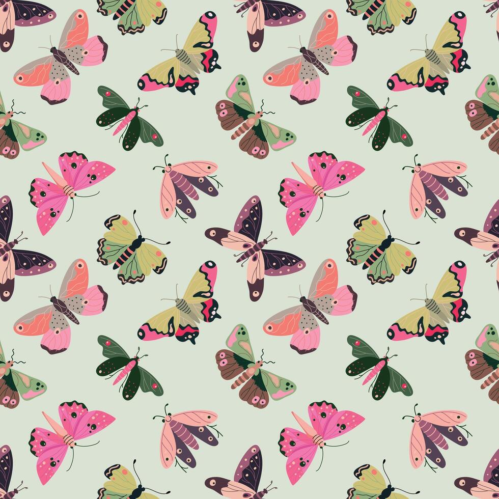 Seamless pattern with beautiful butterflies in pink colors, illustration in flat style vector
