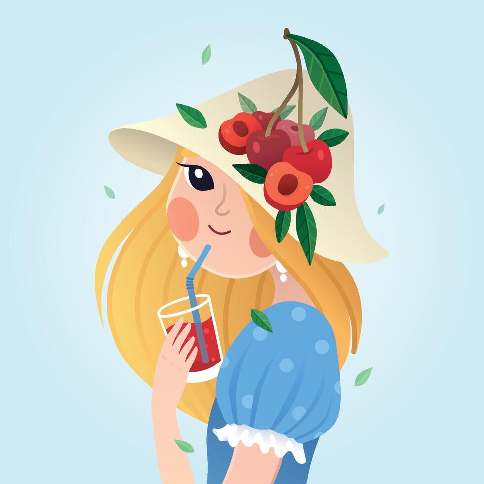 Drinking cherry lemonade girl vector
