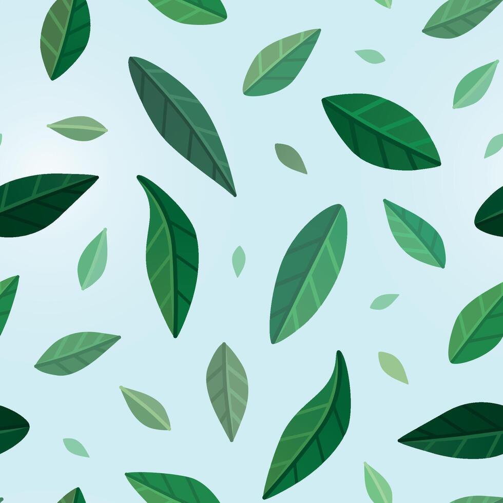 Green leaves pattern on blue vector