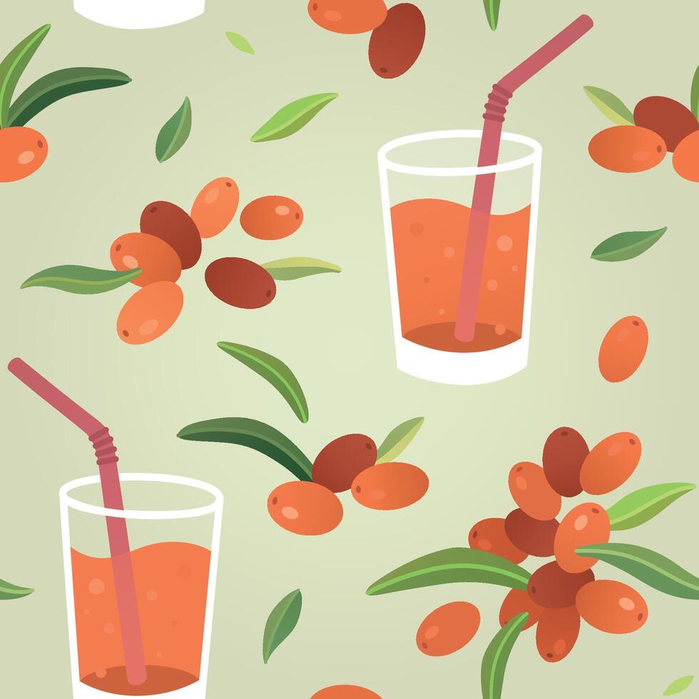 Buckthorn berries and juice pattern vector