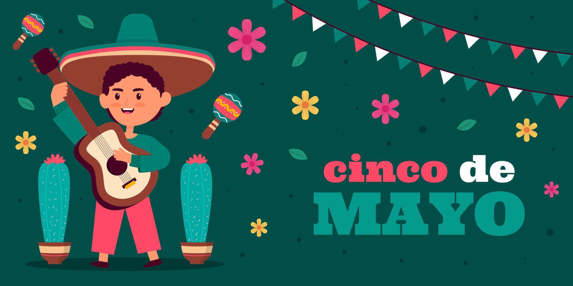 cinco de mayo horizontal banner illustration in flat style vector