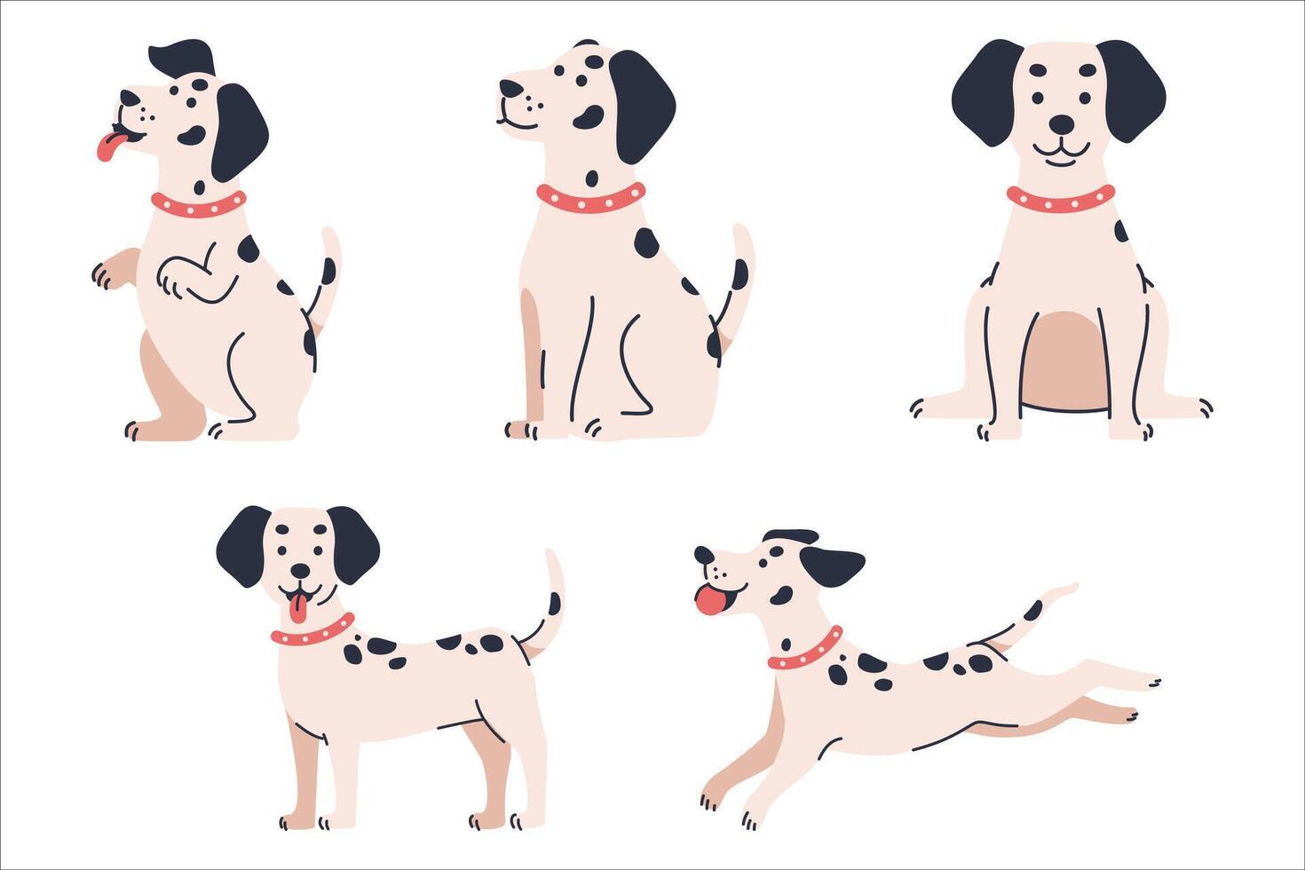 Collection of playful Dalmatian dog cartoon illustration in various poses vector