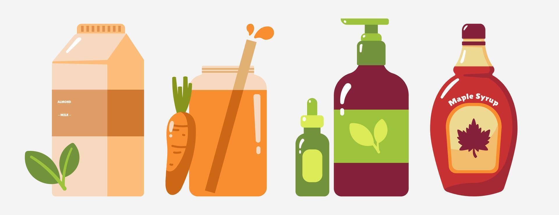 Illustration showing various healthy food and natural beauty products for wellness and lifestyle concept vector