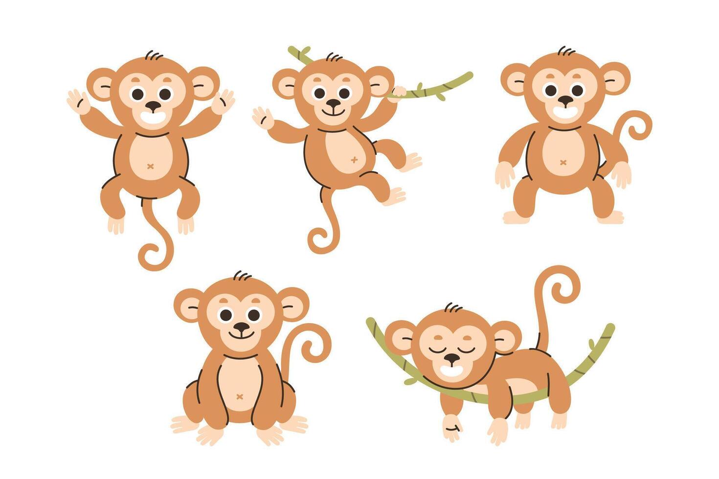Playful Monkey Cartoon Characters in Various Poses vector