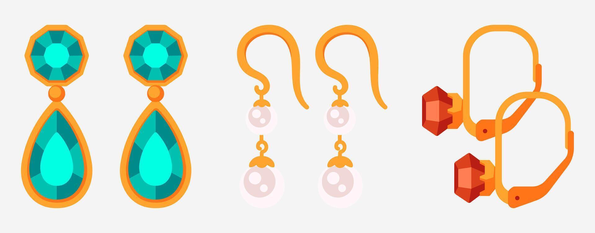 Assorted Cartoon Earrings Collection of Elegant Jewelry Styles and Designs vector