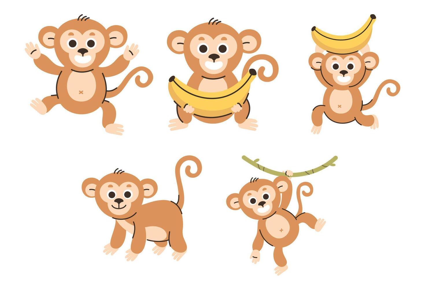 Adorable Monkey Cartoon Characters Performing Various Activities and Poses vector