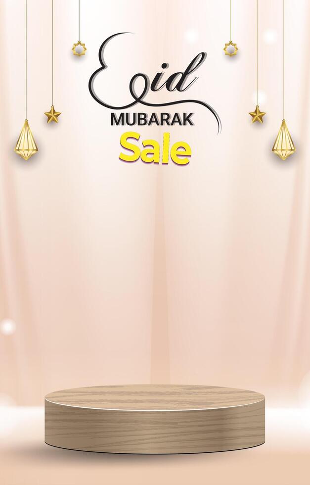 eid sale discount portait template banner with blank space 3d podium for social media feed product sale with abstract gradient pink background design vector