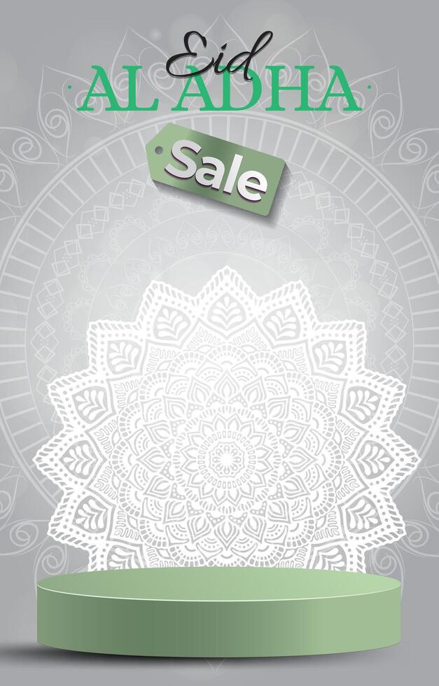 eid al adha sale discount portait template banner with blank space 3d podium for media social feed product sale with abstract gradient green background design vector