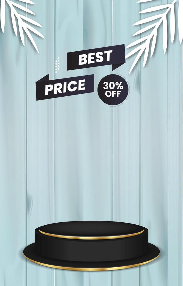 best sale discount portait template banner with blank space 3d podium for social media feed product sale with abstract gradient blue background vector