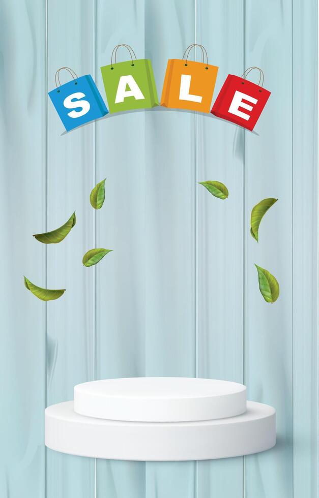 sale discount portait template banner with blank space 3d podium for social media feed product sale with abstract gradient blue background design vector